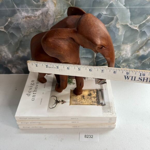 Hand Carved Wooden Elephant Figurine 10" Tall Decorative Sculpture - Picture 9 of 9